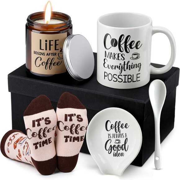 5 Pieces Coffee Lover Gifts Set - Includes Mug and Spoon Rest Holder, Candle and - Picture 1 of 6